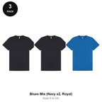 Mens Premium 180gsm T-Shirts 3 Pack - 100% ringspun cotton 180gsm, Sizes S-2XL - Blues Mix (Navy x2, Royal)