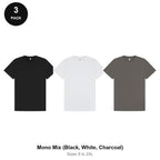 Mens Premium 180gsm T-Shirts 3 Pack - 100% ringspun cotton 180gsm, Sizes S-2XL - Mono Mix (Black, White, Charcoal)