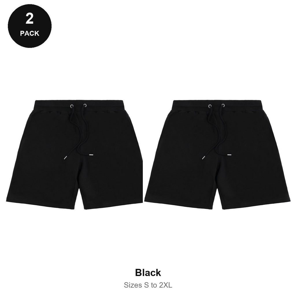 Sweat Shorts 2 Pack - 80% cotton / 20% polyester brushed-back fleece 280gsm, Sizes S-2XL - Black