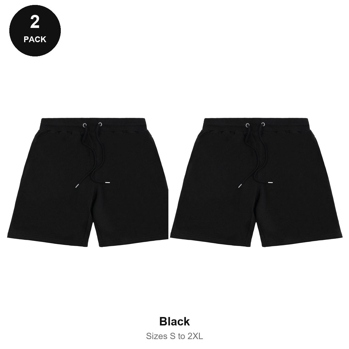 Sweat Shorts 2 Pack - 80% cotton / 20% polyester brushed-back fleece 280gsm, Sizes S-2XL - Black
