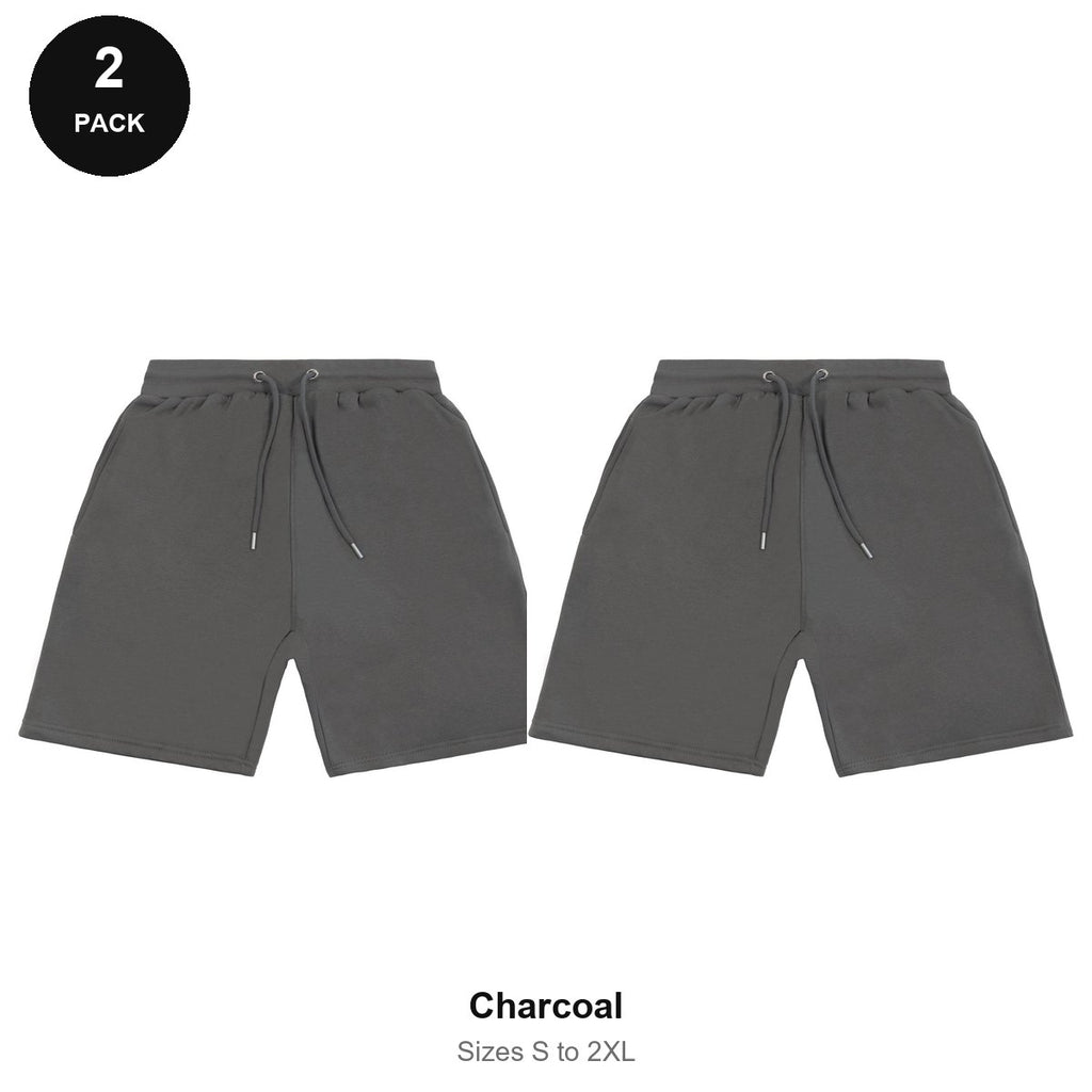 Sweat Shorts 2 Pack - 80% cotton / 20% polyester brushed-back fleece 280gsm, Sizes S-2XL - Charcoal