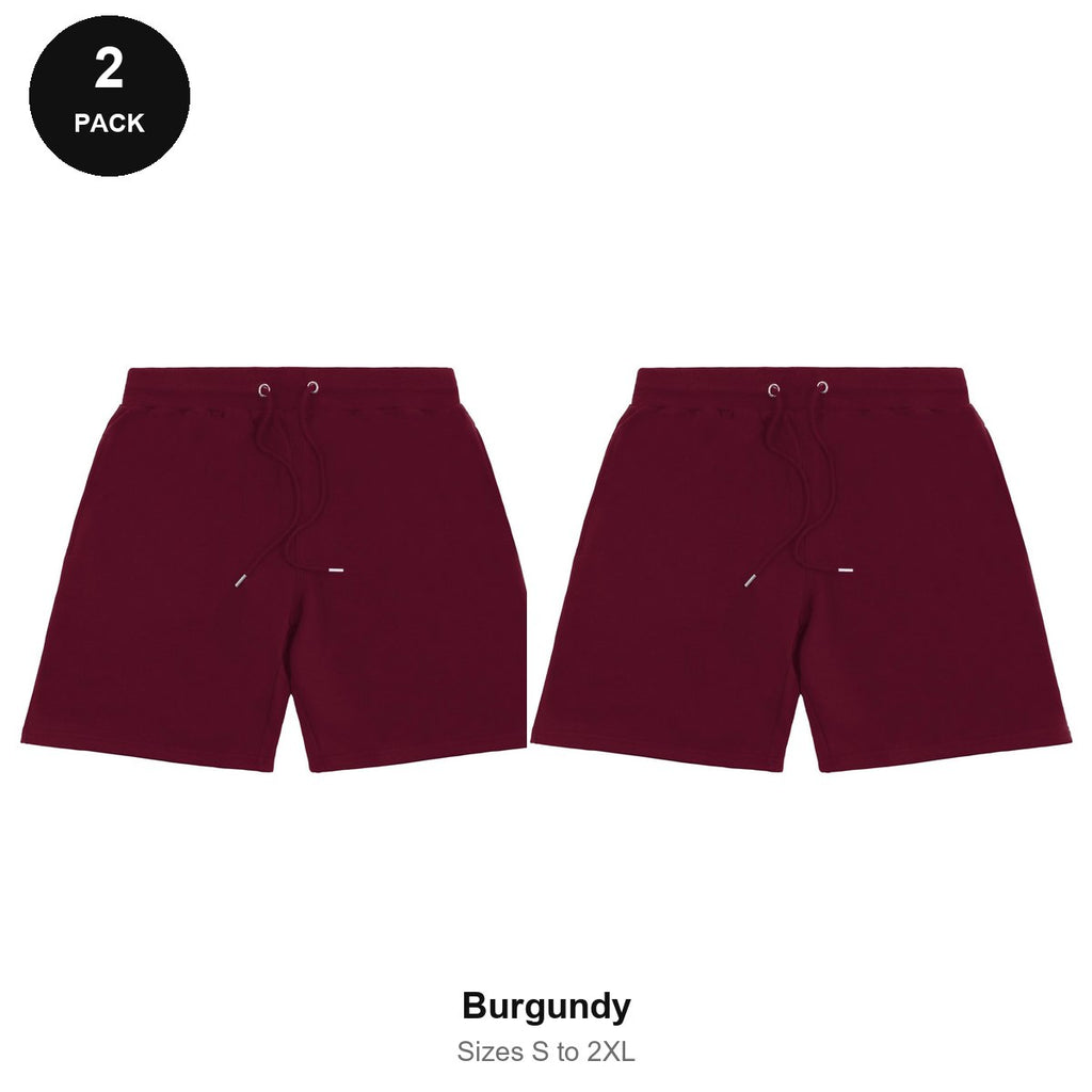 Sweat Shorts 2 Pack - 80% cotton / 20% polyester brushed-back fleece 280gsm, Sizes S-2XL - Burgundy