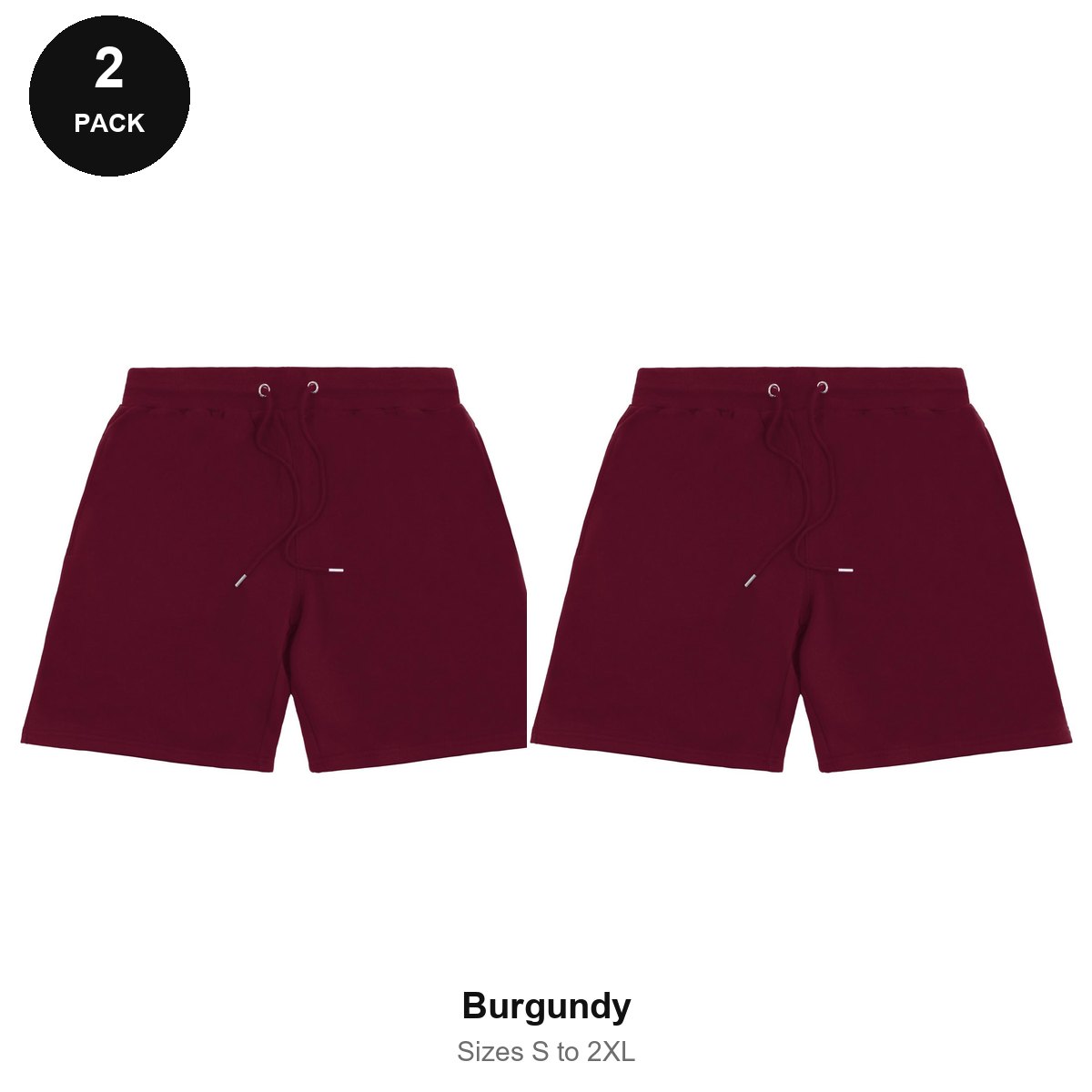 Sweat Shorts 2 Pack - 80% cotton / 20% polyester brushed-back fleece 280gsm, Sizes S-2XL - Burgundy
