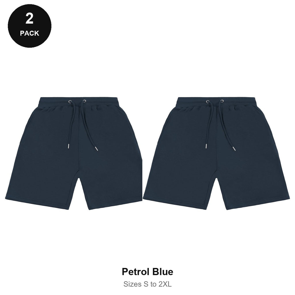 Sweat Shorts 2 Pack - 80% cotton / 20% polyester brushed-back fleece 280gsm, Sizes S-2XL - Petrol Blue