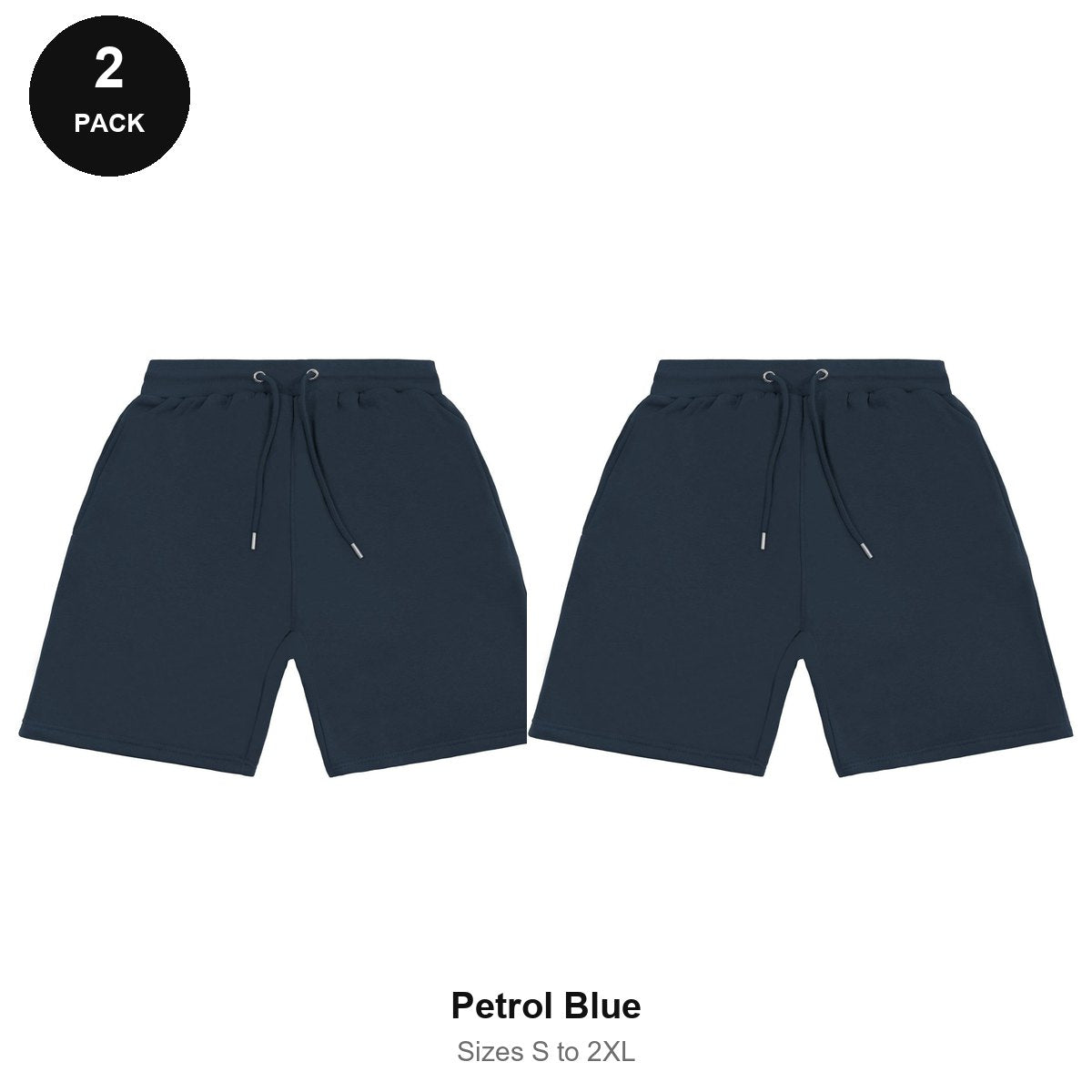 Sweat Shorts 2 Pack - 80% cotton / 20% polyester brushed-back fleece 280gsm, Sizes S-2XL - Petrol Blue