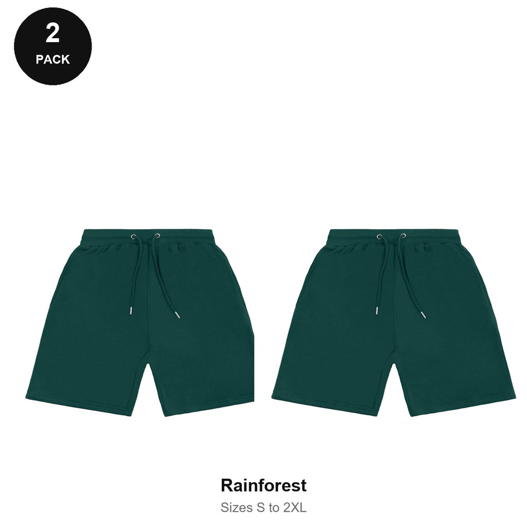 Sweat Shorts 2 Pack - 80% cotton / 20% polyester brushed-back fleece 280gsm, Sizes S-2XL - Rainforest
