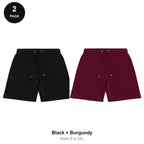 Sweat Shorts 2 Pack - 80% cotton / 20% polyester brushed-back fleece 280gsm, Sizes S-2XL - Black + Burgundy