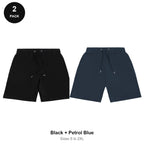 Sweat Shorts 2 Pack - 80% cotton / 20% polyester brushed-back fleece 280gsm, Sizes S-2XL - Black + Petrol Blue
