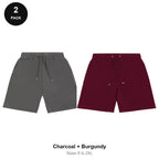 Sweat Shorts 2 Pack - 80% cotton / 20% polyester brushed-back fleece 280gsm, Sizes S-2XL - Charcoal + Burgundy