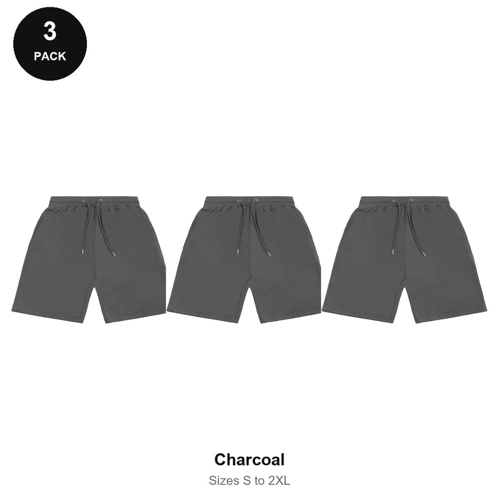 Sweat Shorts 3 Pack - 80% cotton / 20% polyester brushed-back fleece 280gsm, Sizes S-2XL - Charcoal