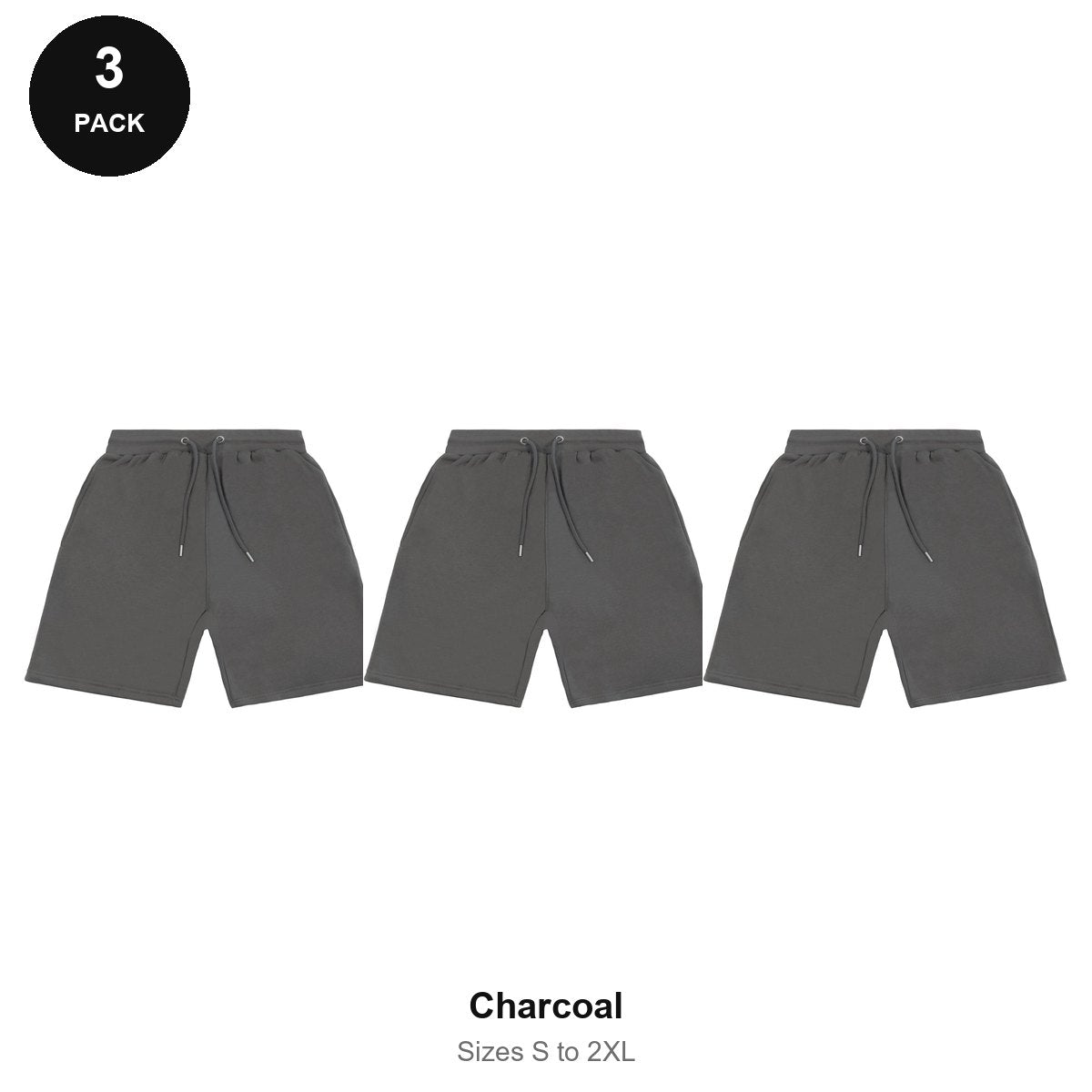 Sweat Shorts 3 Pack - 80% cotton / 20% polyester brushed-back fleece 280gsm, Sizes S-2XL - Charcoal