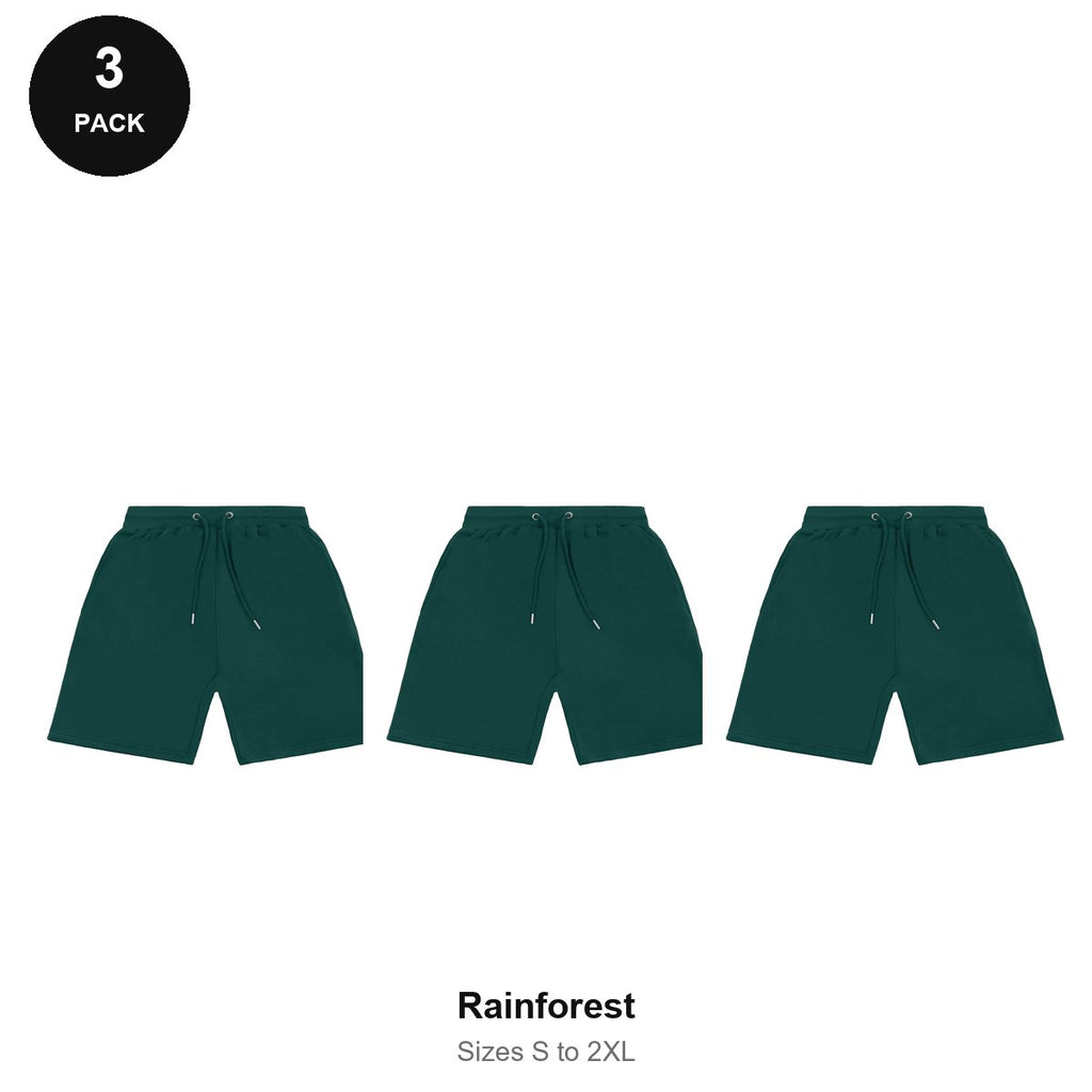 Sweat Shorts 3 Pack - 80% cotton / 20% polyester brushed-back fleece 280gsm, Sizes S-2XL - Rainforest