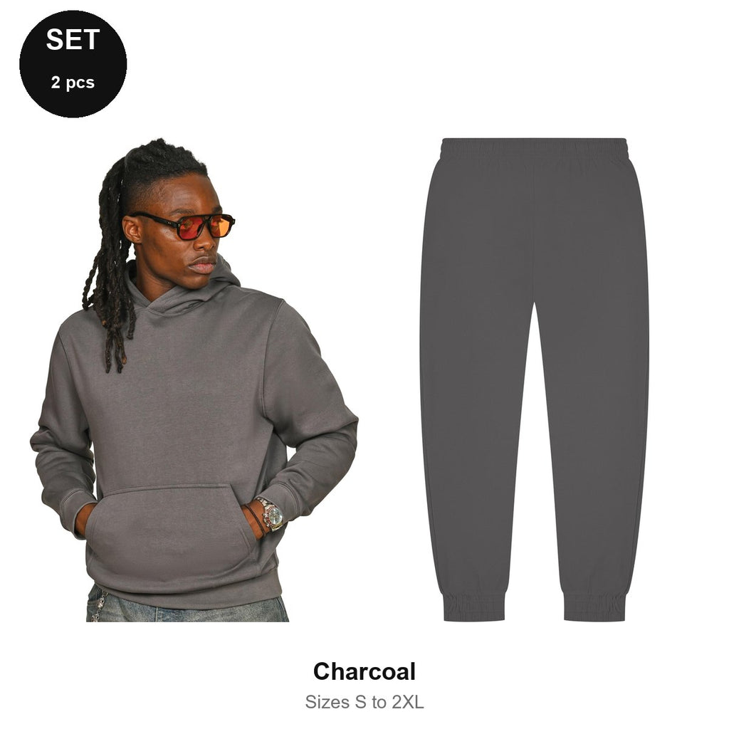 Tracksuit Set: Casual Core Hoodie + Joggers - 80% cotton / 20% polyester brushed-back fleece 280gsm, Sizes S-2XL - Charcoal