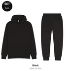 Tracksuit Set: Casual Core Hoodie + Joggers - 80% cotton / 20% polyester brushed-back fleece 280gsm, Sizes S-2XL - Black