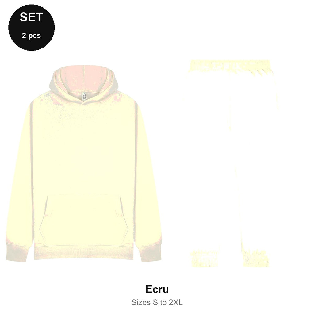 Tracksuit Set: Casual Core Hoodie + Joggers - 80% cotton / 20% polyester brushed-back fleece 280gsm, Sizes S-2XL - Ecru