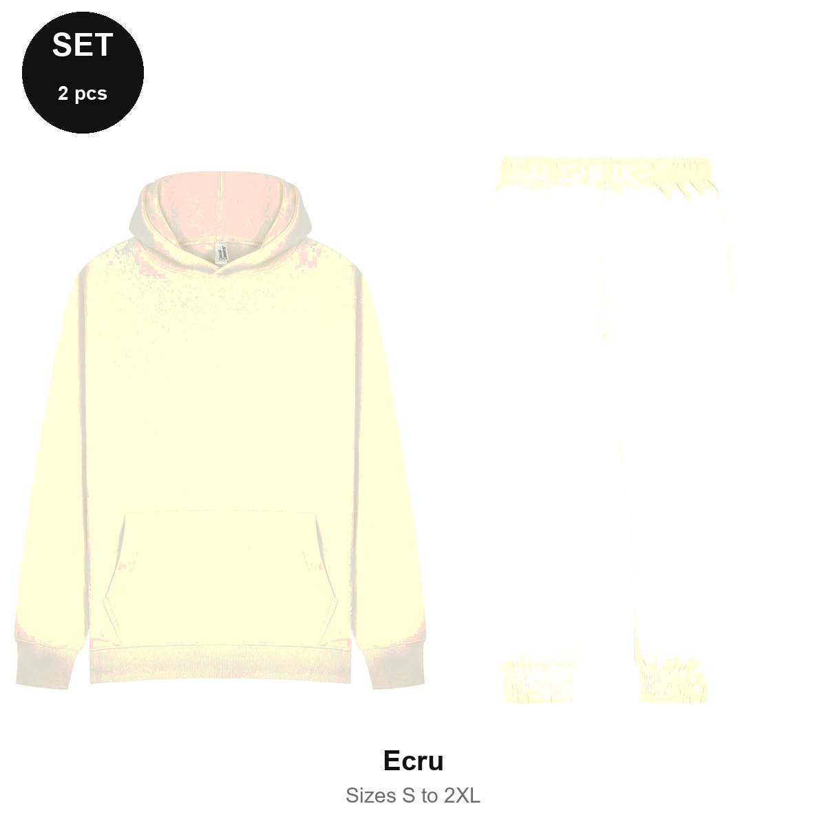 Tracksuit Set: Casual Core Hoodie + Joggers - 80% cotton / 20% polyester brushed-back fleece 280gsm, Sizes S-2XL - Ecru