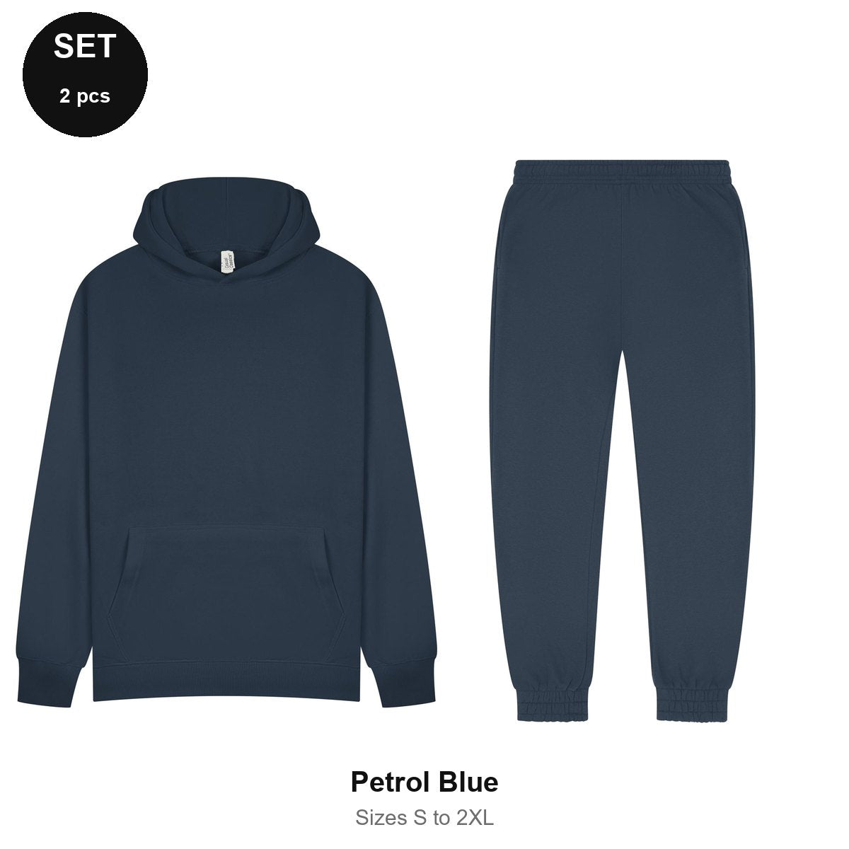 Tracksuit Set: Casual Core Hoodie + Joggers - 80% cotton / 20% polyester brushed-back fleece 280gsm, Sizes S-2XL - Petrol Blue