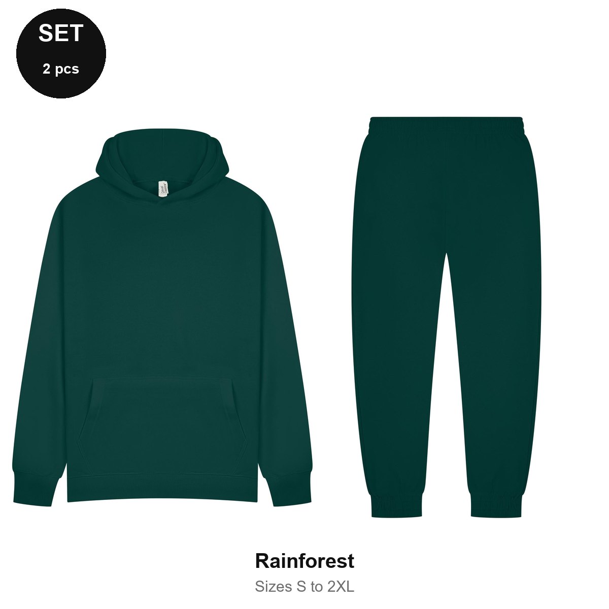 Tracksuit Set: Casual Core Hoodie + Joggers - 80% cotton / 20% polyester brushed-back fleece 280gsm, Sizes S-2XL - Rainforest