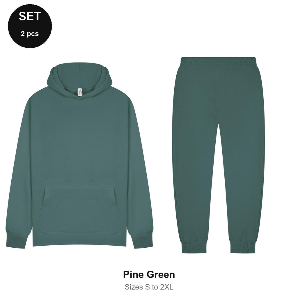 Tracksuit Set: Casual Core Hoodie + Joggers - 80% cotton / 20% polyester brushed-back fleece 280gsm, Sizes S-2XL - Pine Green