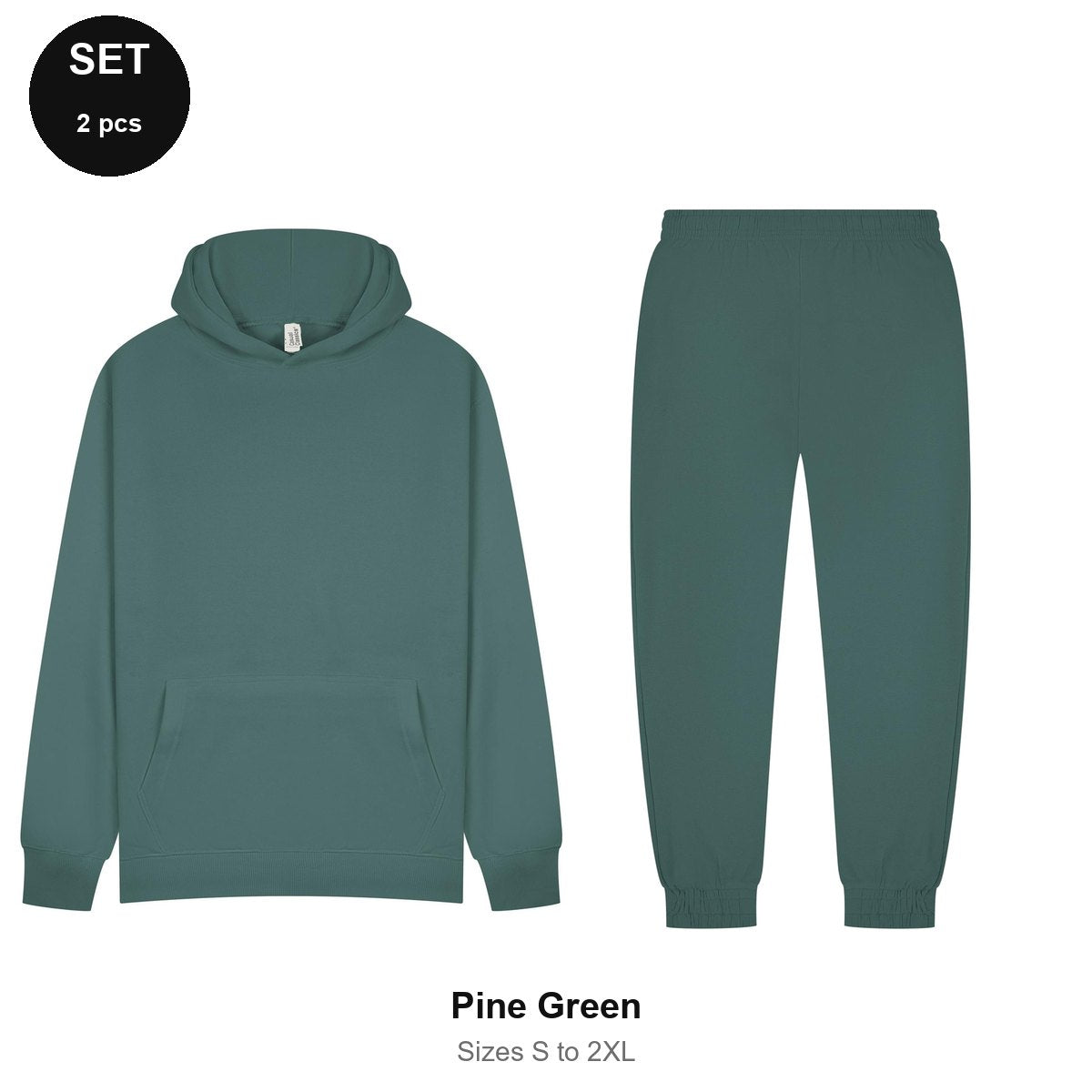 Tracksuit Set: Casual Core Hoodie + Joggers - 80% cotton / 20% polyester brushed-back fleece 280gsm, Sizes S-2XL - Pine Green