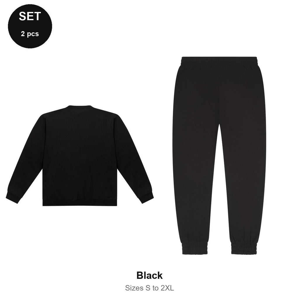 Sweatshirt + Joggers Set - 80% cotton / 20% polyester brushed-back fleece 280gsm, Sizes S-2XL - Black