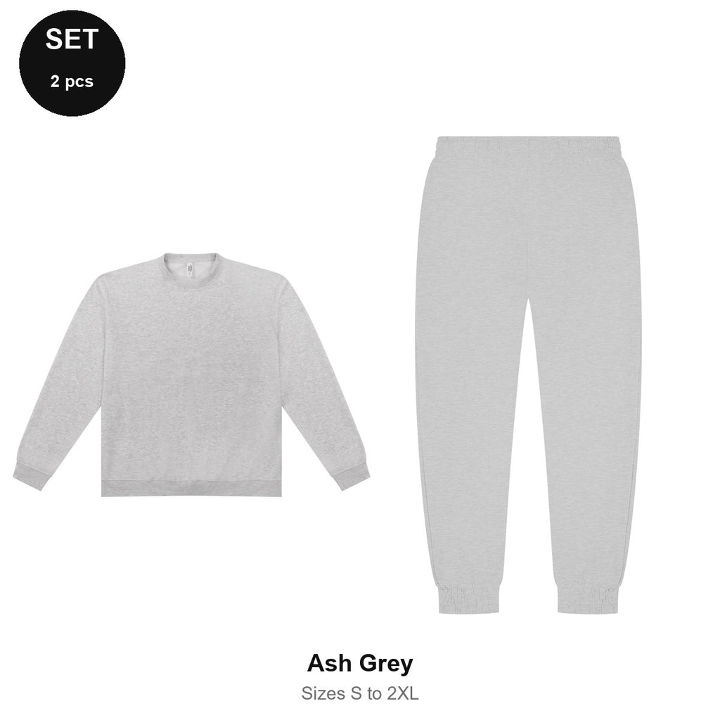 Sweatshirt + Joggers Set - 80% cotton / 20% polyester brushed-back fleece 280gsm, Sizes S-2XL - Ash Grey