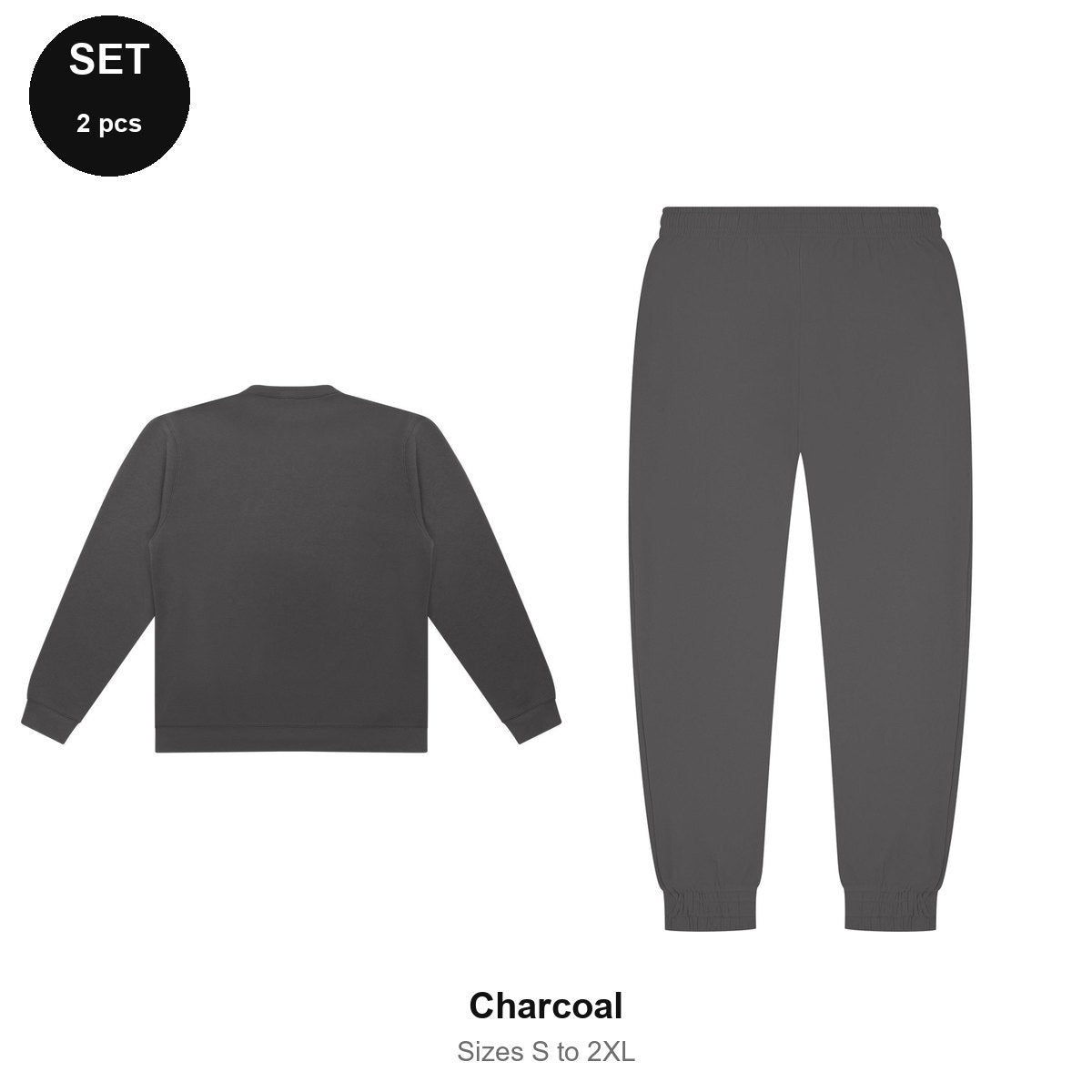 Sweatshirt + Joggers Set - 80% cotton / 20% polyester brushed-back fleece 280gsm, Sizes S-2XL - Charcoal