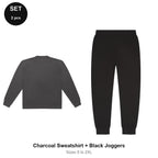 Sweatshirt + Joggers Set - 80% cotton / 20% polyester brushed-back fleece 280gsm, Sizes S-2XL - Charcoal Sweatshirt + Black Joggers