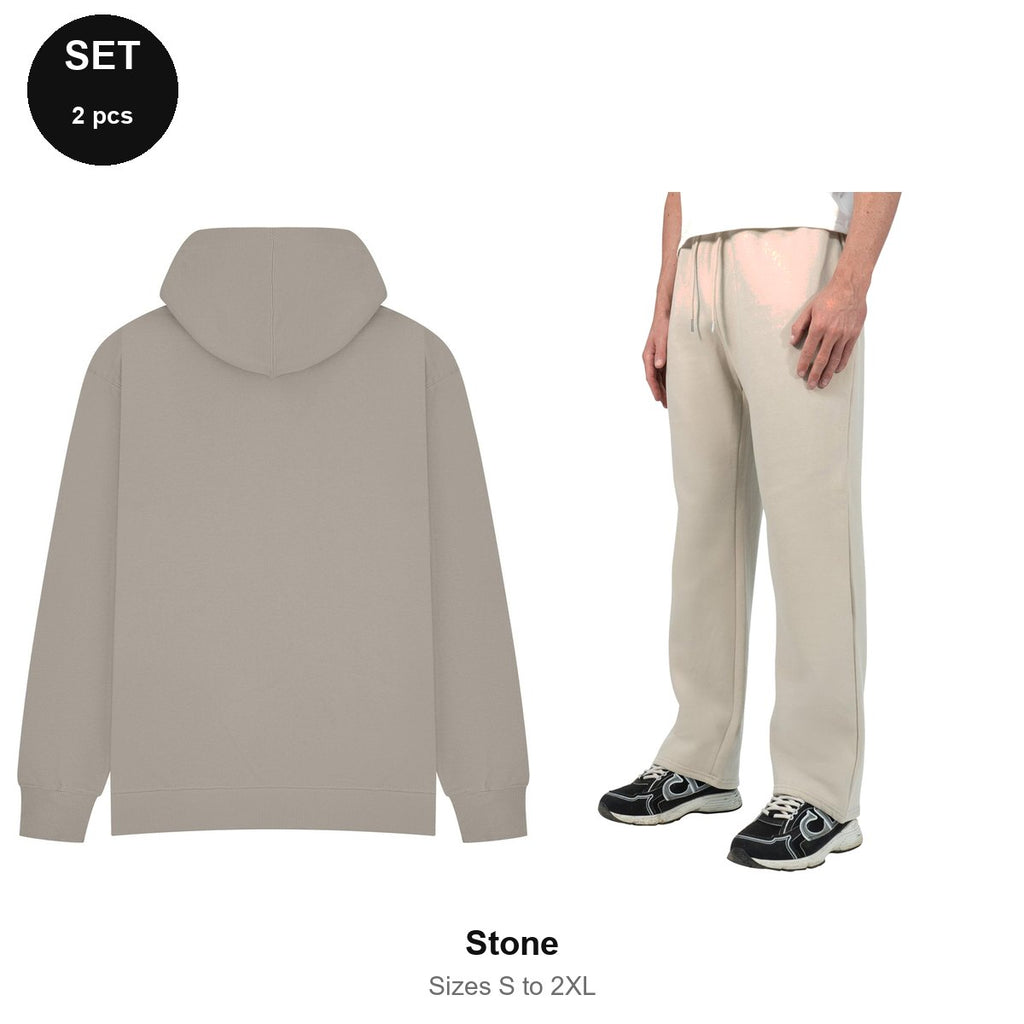Oversized Tracksuit Set: Casual Core Oversize Hoodie + Relaxed Joggers - 80% cotton / 20% polyester brushed-back fleece  - Stone