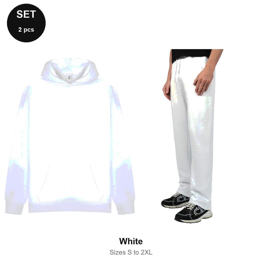 Oversized Tracksuit Set: Casual Core Oversize Hoodie + Relaxed Joggers - 80% cotton / 20% polyester brushed-back fleece  - White