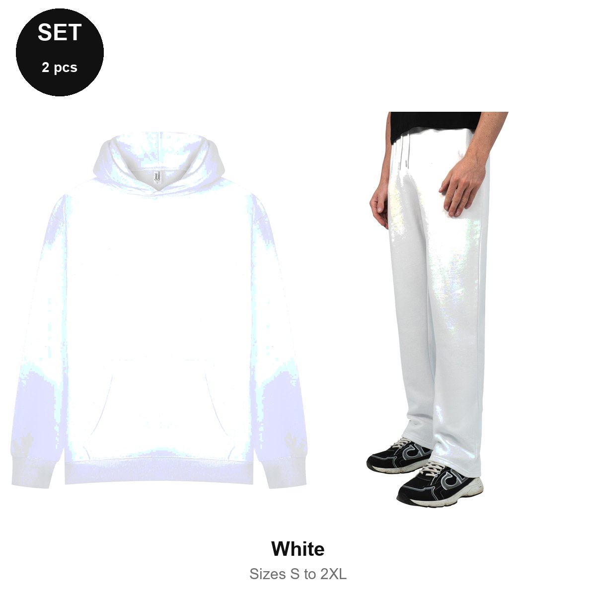Oversized Tracksuit Set: Casual Core Oversize Hoodie + Relaxed Joggers - 80% cotton / 20% polyester brushed-back fleece  - White