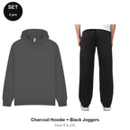 Oversized Tracksuit Set: Casual Core Oversize Hoodie + Relaxed Joggers - 80% cotton / 20% polyester brushed-back fleece  - Charcoal Hoodie + Black Joggers