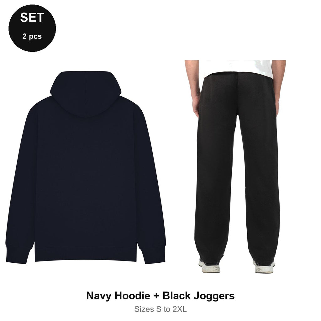 Oversized Tracksuit Set: Casual Core Oversize Hoodie + Relaxed Joggers - 80% cotton / 20% polyester brushed-back fleece  - Navy Hoodie + Black Joggers