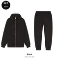 Zip Hoodie + Joggers Tracksuit Set - 80% cotton / 20% polyester brushed-back fleece 280gsm, Sizes S-2XL - Black