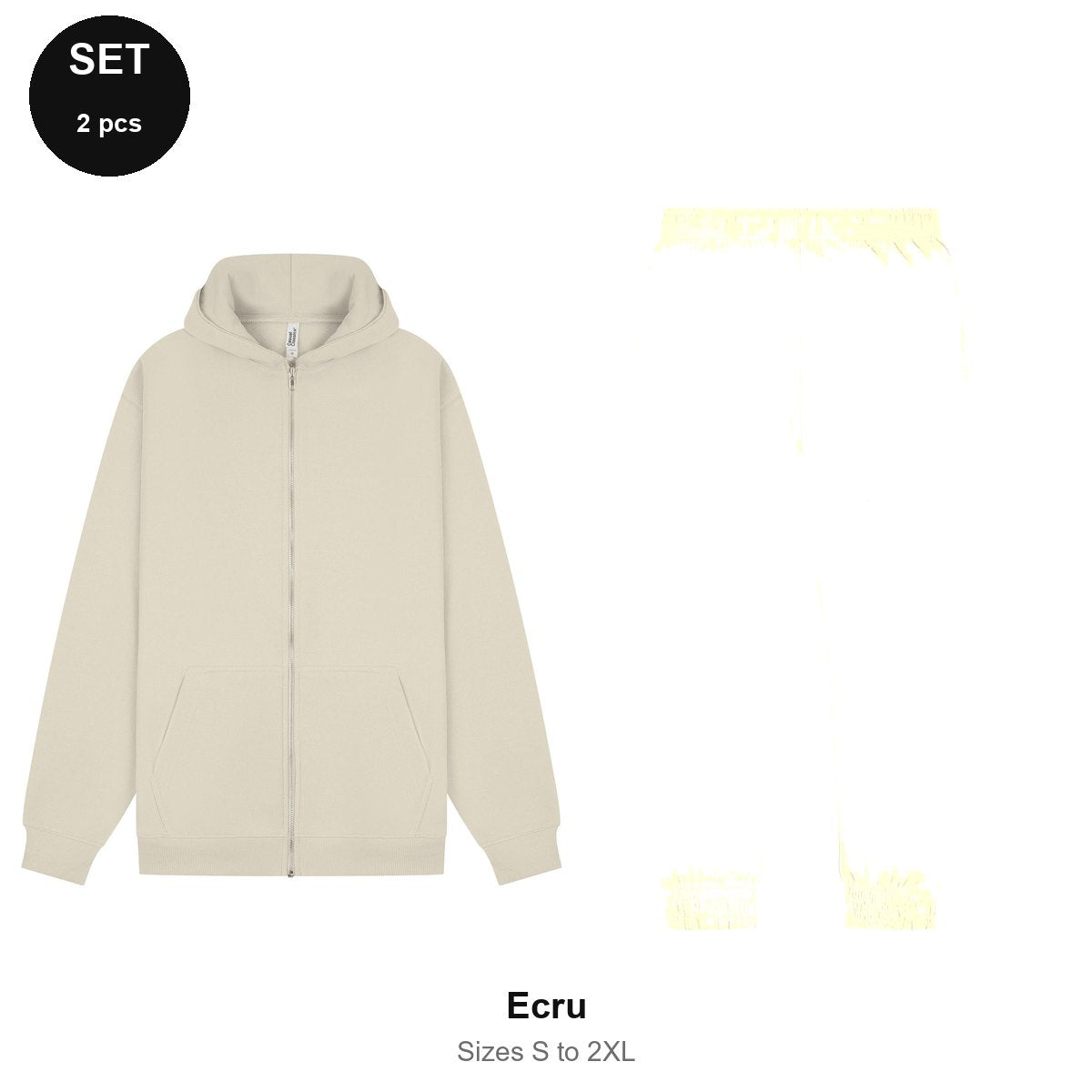 Zip Hoodie + Joggers Tracksuit Set - 80% cotton / 20% polyester brushed-back fleece 280gsm, Sizes S-2XL - Ecru