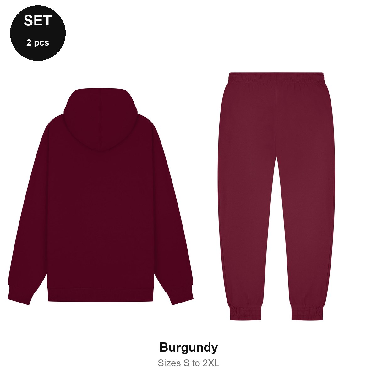 Zip Hoodie + Joggers Tracksuit Set - 80% cotton / 20% polyester brushed-back fleece 280gsm, Sizes S-2XL - Burgundy