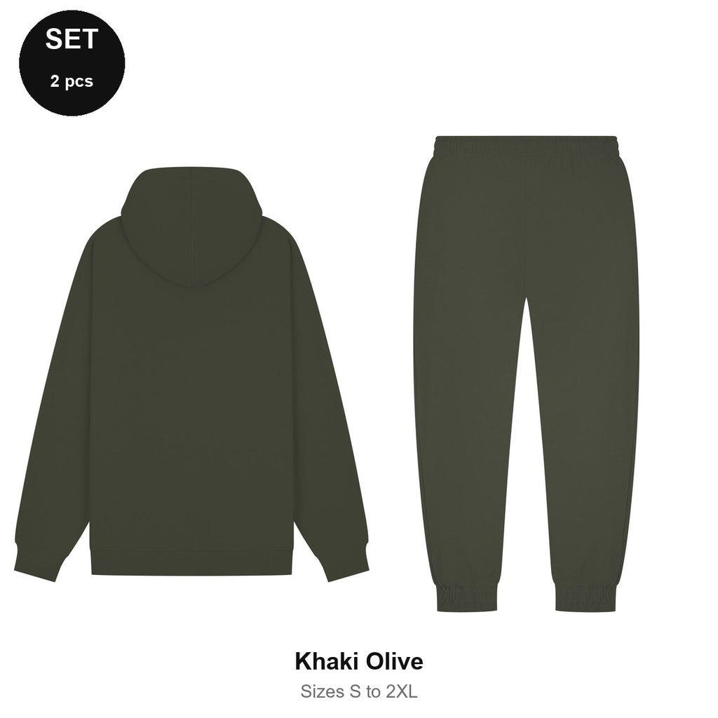 Zip Hoodie + Joggers Tracksuit Set - 80% cotton / 20% polyester brushed-back fleece 280gsm, Sizes S-2XL - Khaki Olive