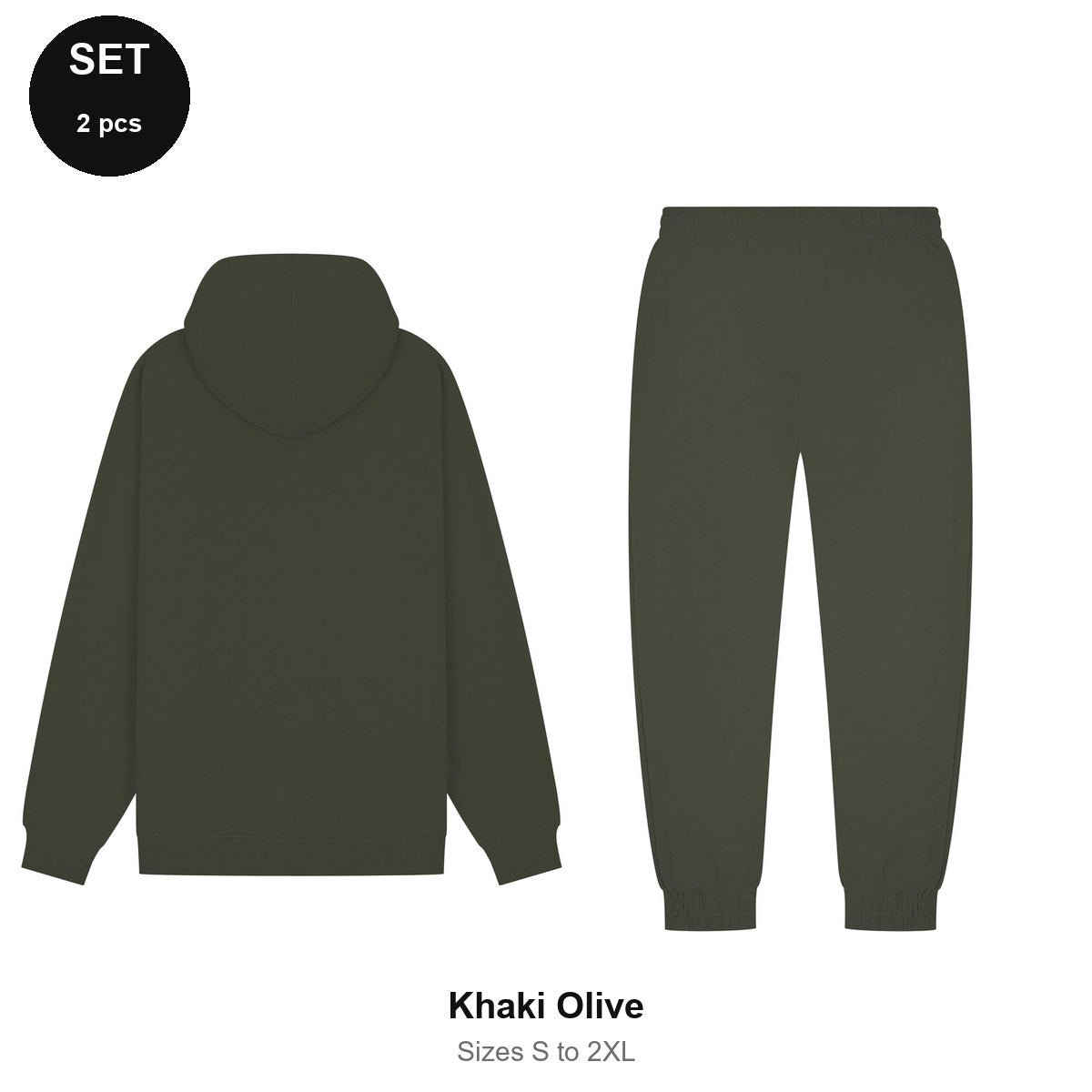 Zip Hoodie + Joggers Tracksuit Set - 80% cotton / 20% polyester brushed-back fleece 280gsm, Sizes S-2XL - Khaki Olive