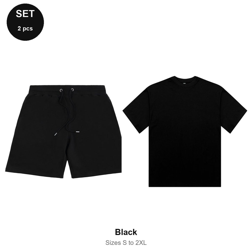 Summer Set: Sweat Shorts + Organic Tee - 80% cotton / 20% polyester brushed-back fleece 280gsm, Sizes S-2XL - Black