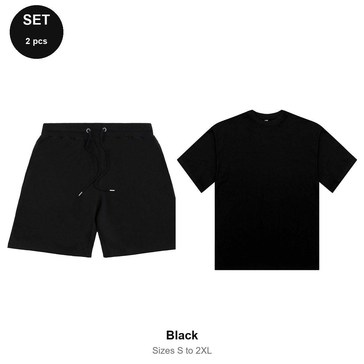 Summer Set: Sweat Shorts + Organic Tee - 80% cotton / 20% polyester brushed-back fleece 280gsm, Sizes S-2XL - Black