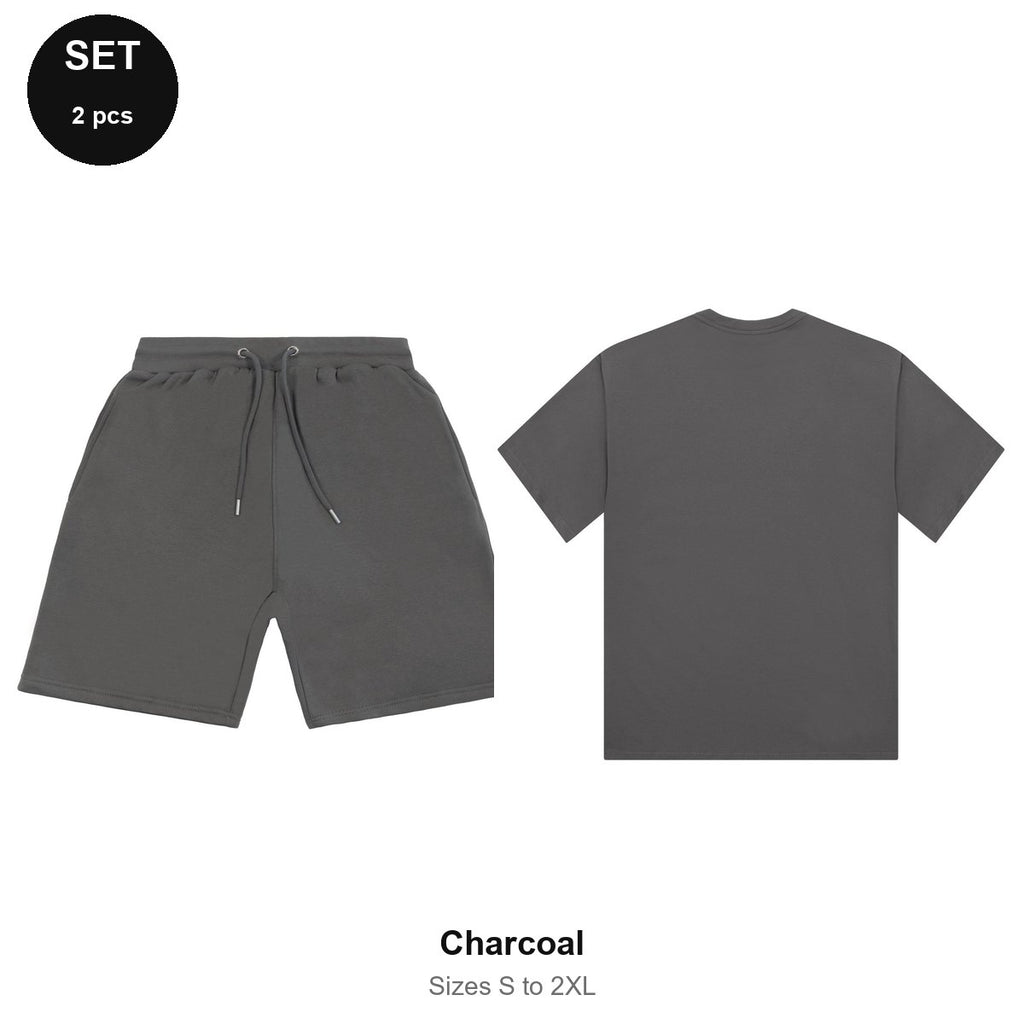 Summer Set: Sweat Shorts + Organic Tee - 80% cotton / 20% polyester brushed-back fleece 280gsm, Sizes S-2XL - Charcoal