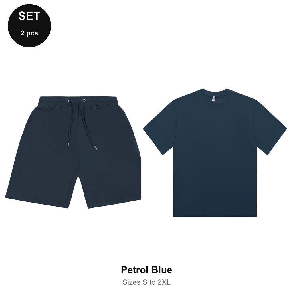 Summer Set: Sweat Shorts + Organic Tee - 80% cotton / 20% polyester brushed-back fleece 280gsm, Sizes S-2XL - Petrol Blue