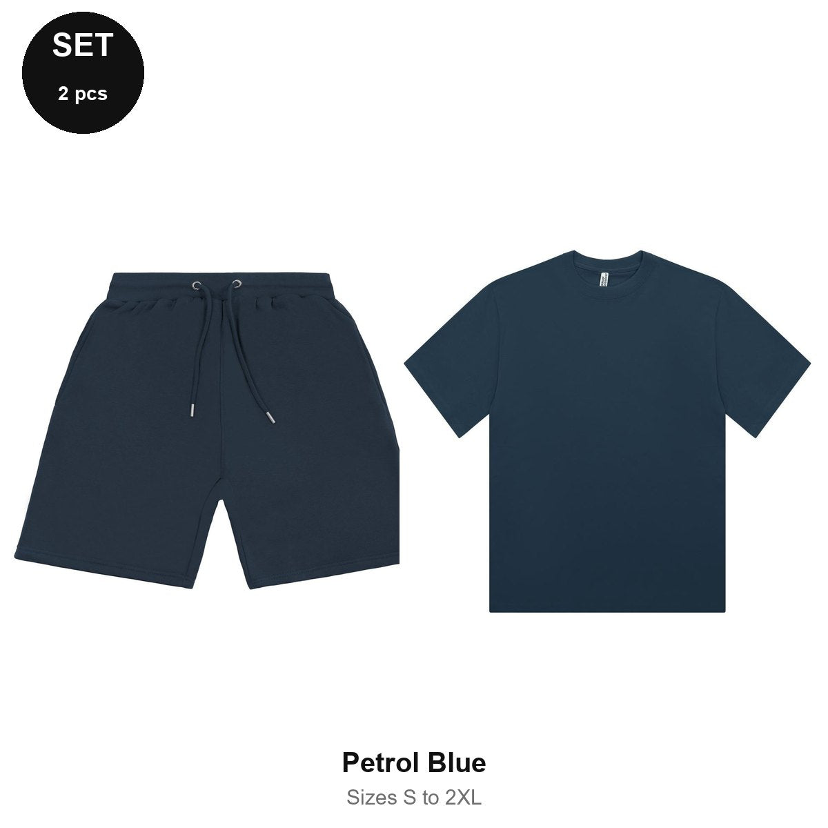 Summer Set: Sweat Shorts + Organic Tee - 80% cotton / 20% polyester brushed-back fleece 280gsm, Sizes S-2XL - Petrol Blue