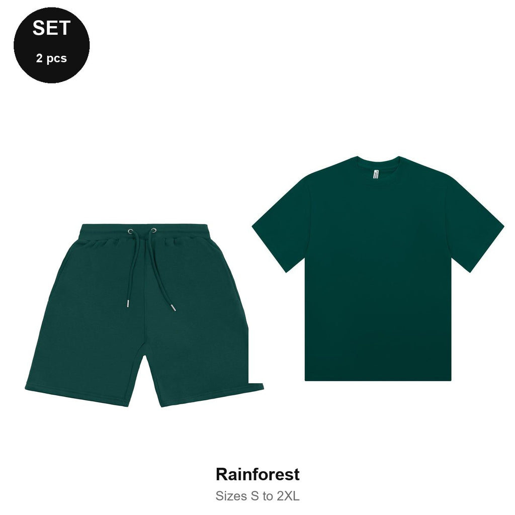 Summer Set: Sweat Shorts + Organic Tee - 80% cotton / 20% polyester brushed-back fleece 280gsm, Sizes S-2XL - Rainforest