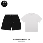Summer Set: Sweat Shorts + Organic Tee - 80% cotton / 20% polyester brushed-back fleece 280gsm, Sizes S-2XL - Black Shorts + White Tee