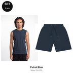 Gym Set: Drop-Arm Tank + Sweat Shorts - 100% organic cotton 180gsm, Sizes S-2XL, Gym & Sports - Petrol Blue
