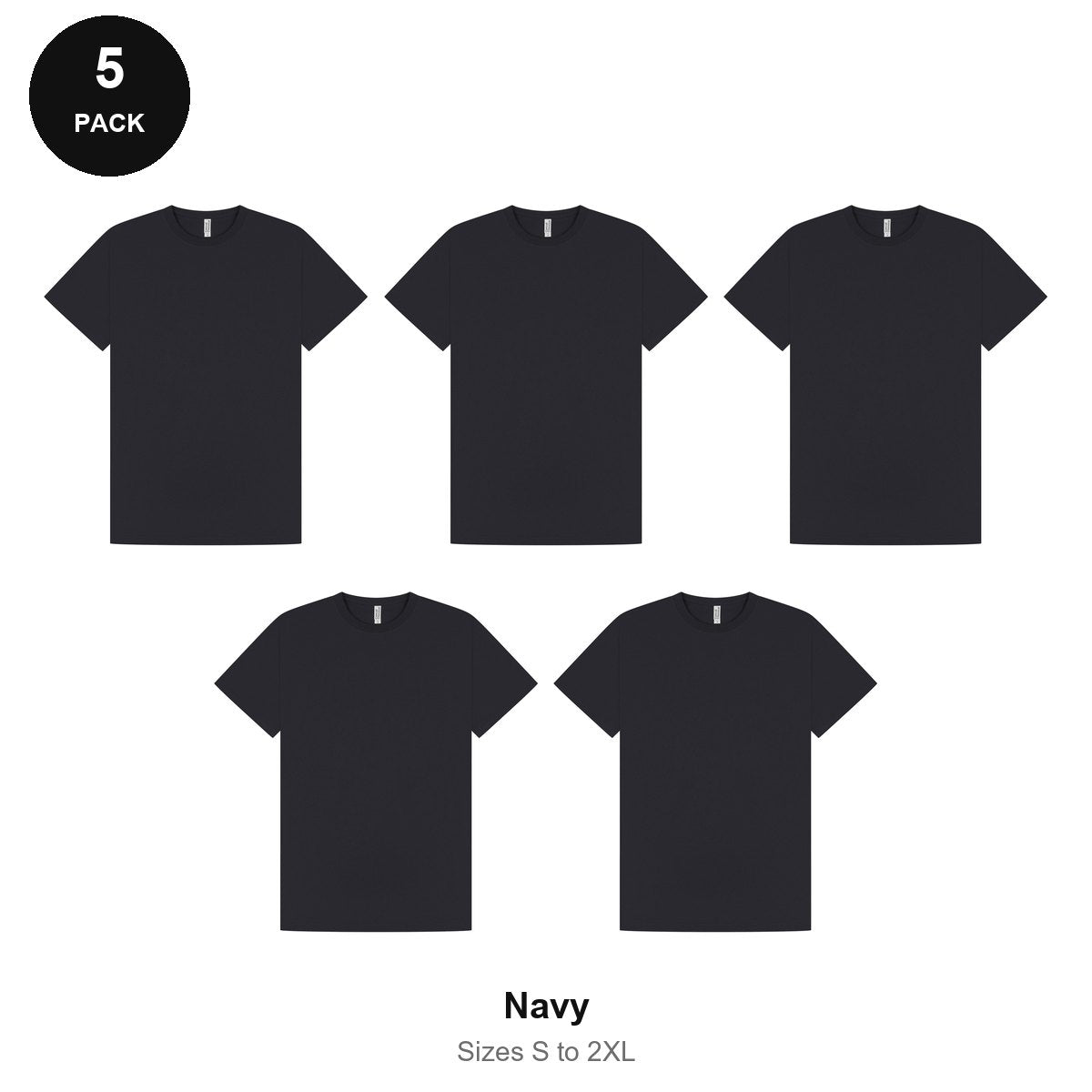 Mens Premium 180gsm T-Shirts 5 Pack - 100% ringspun cotton 180gsm, Sizes S-2XL - Navy