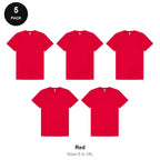Mens Premium 180gsm T-Shirts 5 Pack - 100% ringspun cotton 180gsm, Sizes S-2XL - Red