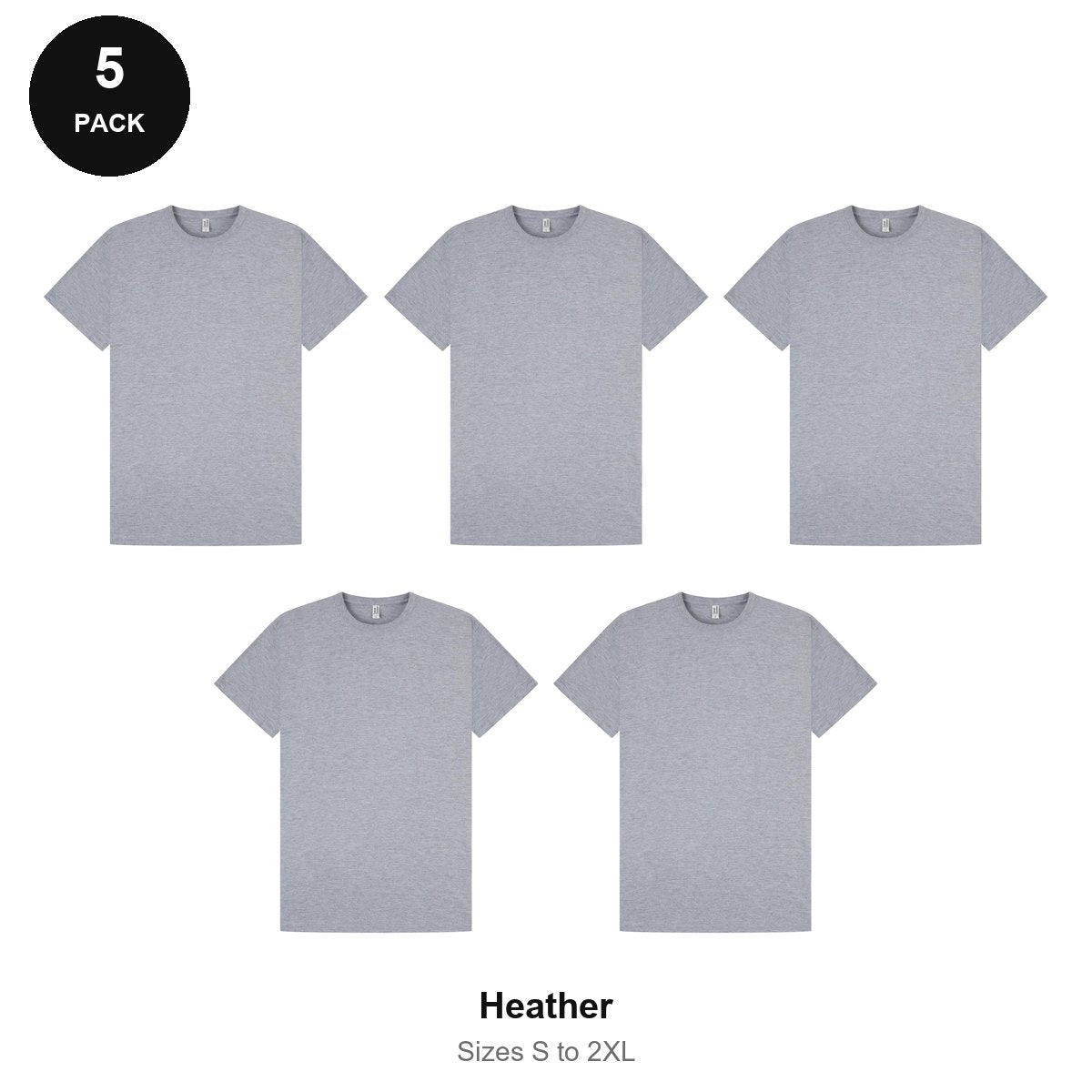 Mens Premium 180gsm T-Shirts 5 Pack - 100% ringspun cotton 180gsm, Sizes S-2XL - Heather