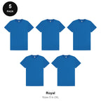 Mens Premium 180gsm T-Shirts 5 Pack - 100% ringspun cotton 180gsm, Sizes S-2XL - Royal